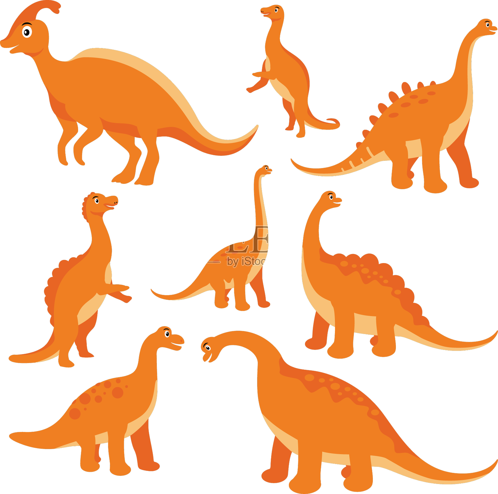 滑稽风格的橙色恐龙设计元素图片