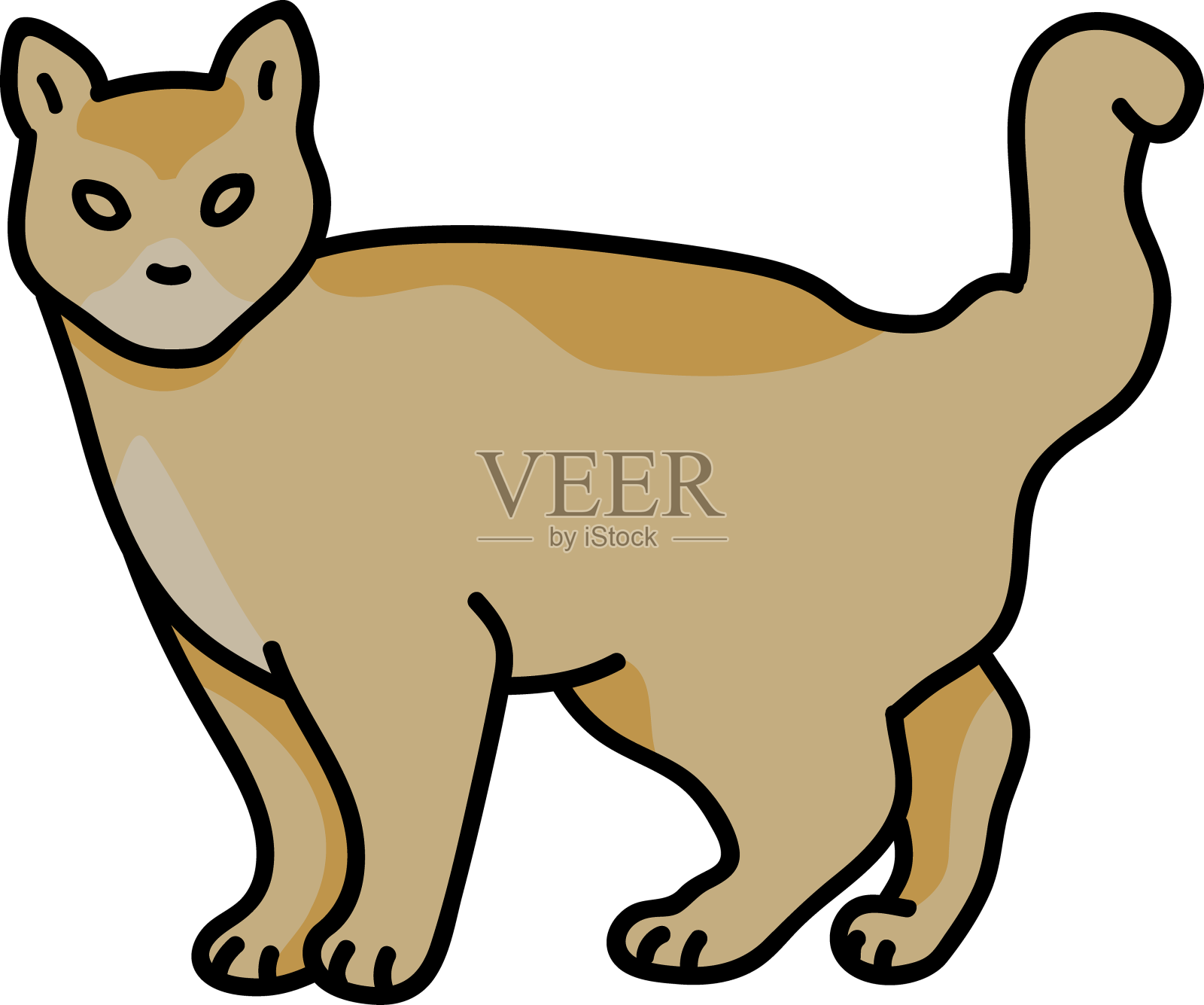 简单描边棕色猫设计元素图片