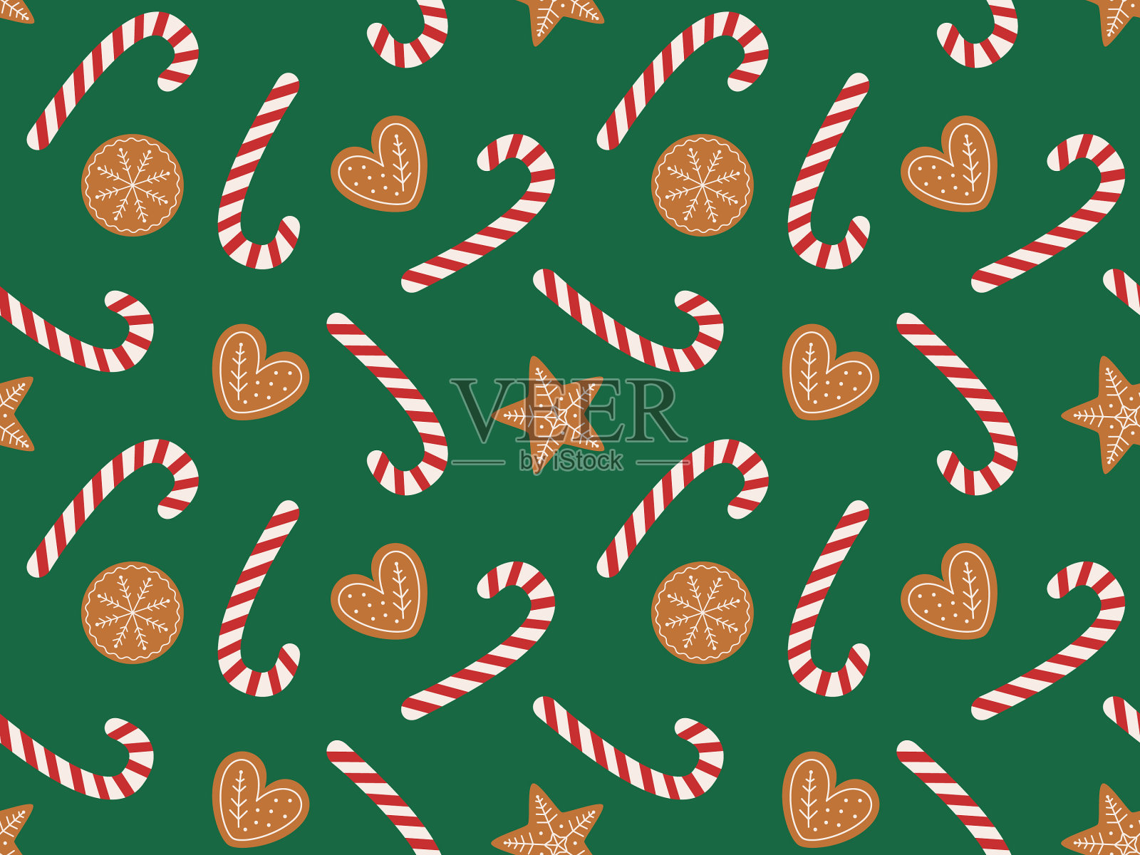 制作姜饼和拐杖糖的图案插画图片素材