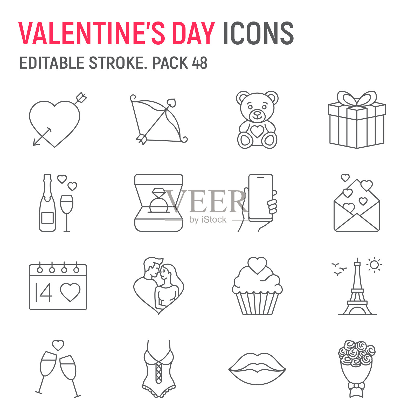 情人节线图标集插画图片素材