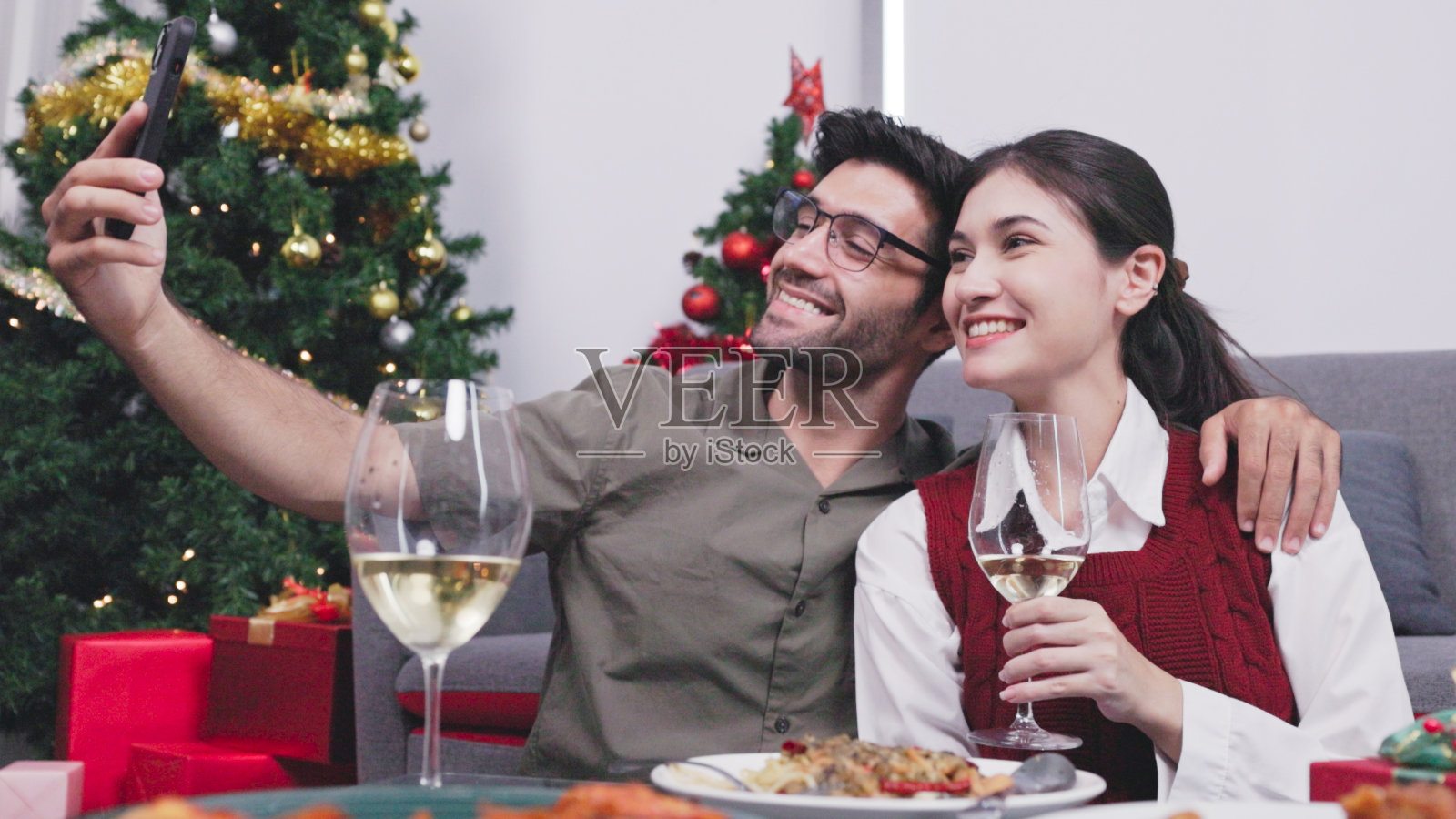 圣诞节视频通话照片摄影图片