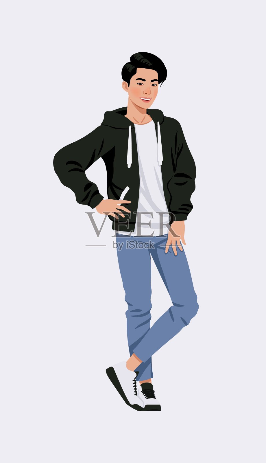 亚洲人，韩国人苗条好看可爱的男孩站着摆姿势插画图片素材