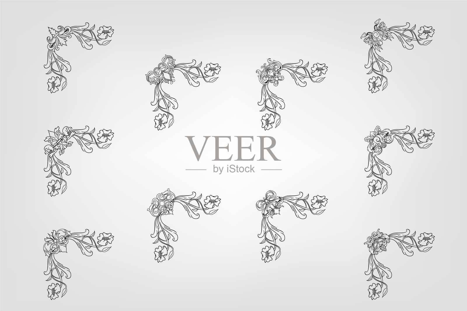 古典巴洛克花丝装饰装饰复古花边风格古董艺术复古插画图片素材