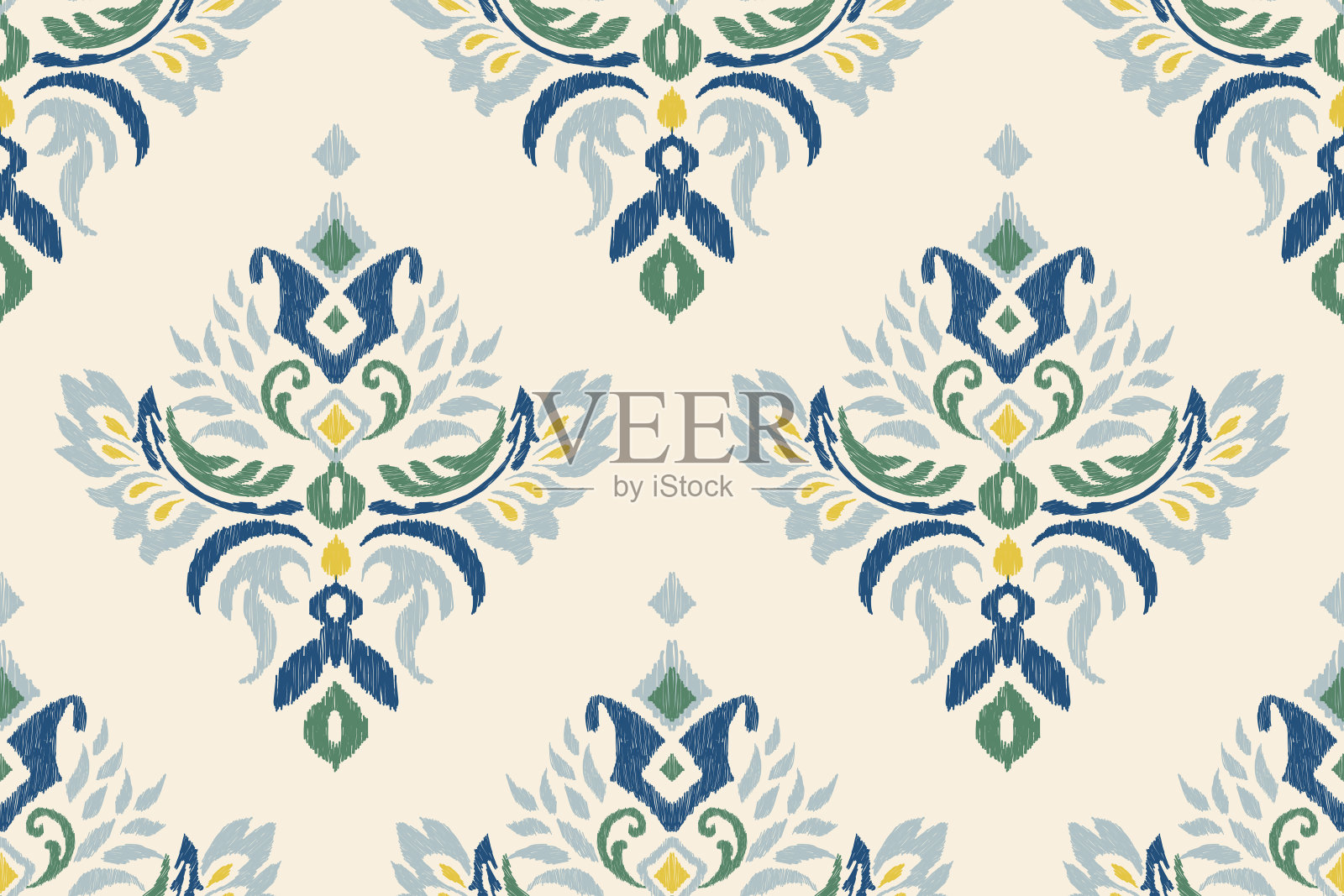 锦缎Ikat花佩斯利无缝图案插画图片素材