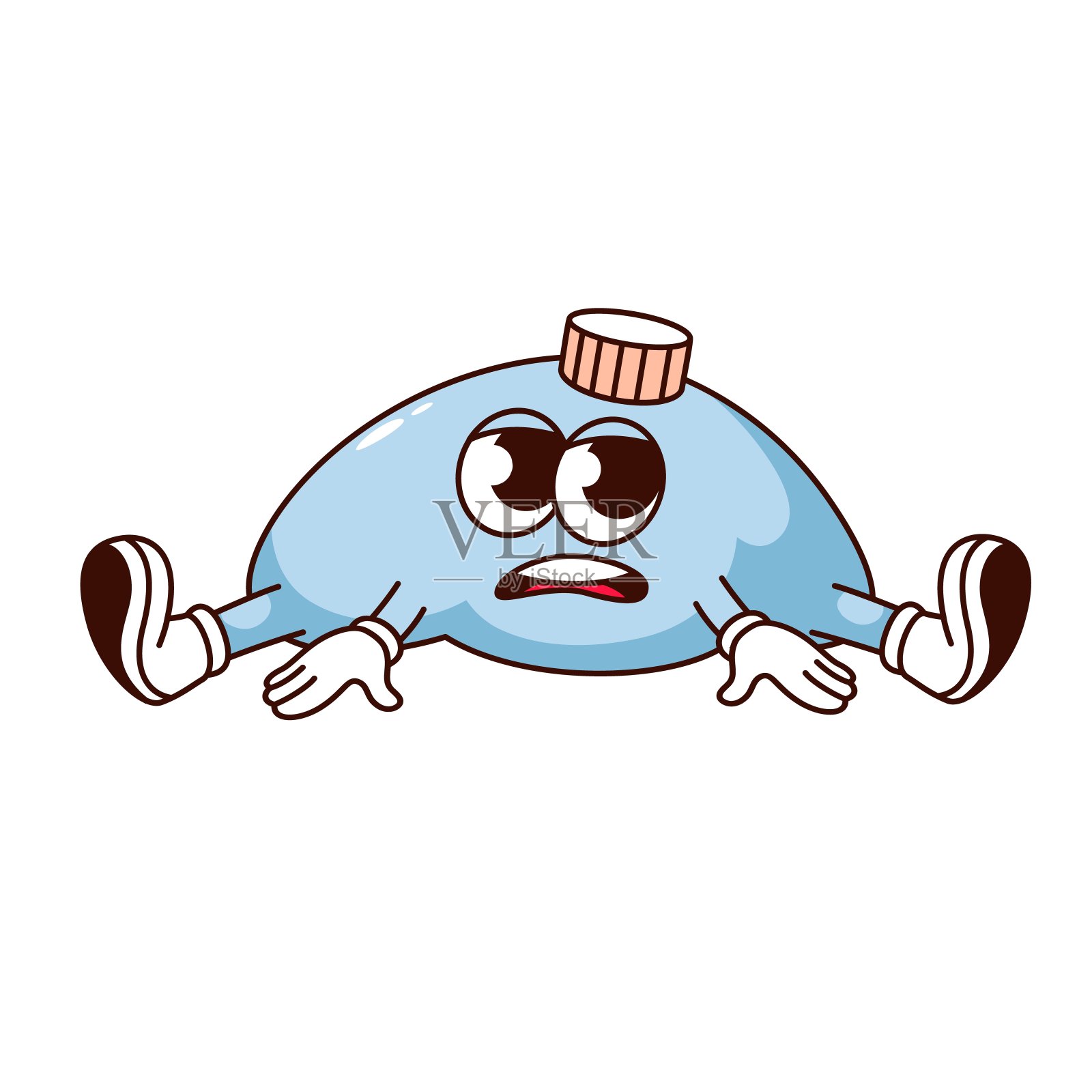 Groovy悲伤温暖的袋子卡通人物坐插画图片素材