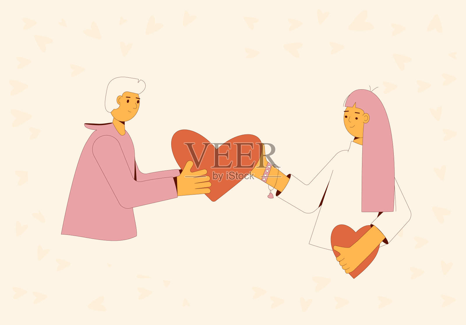 约会和爱情。矢量groovy风格插图插画图片素材