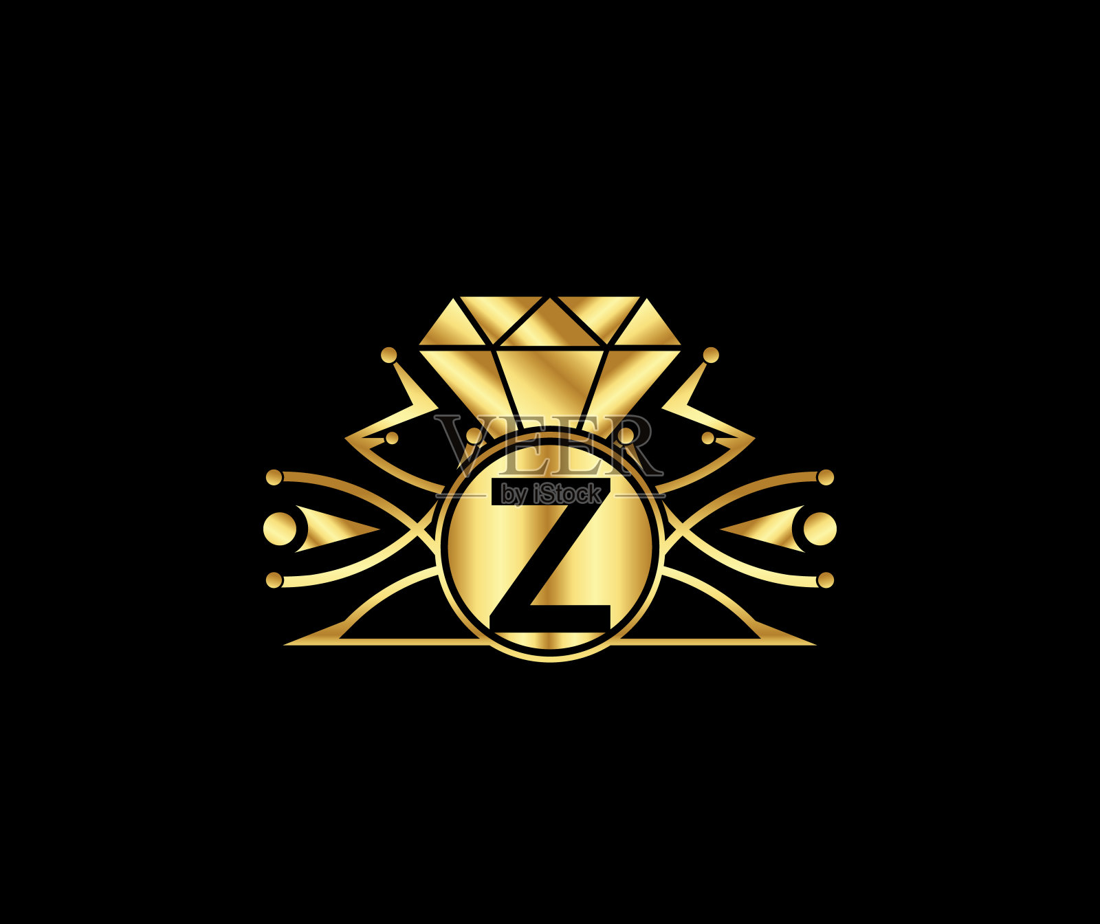 Z字母钻石奢华配金色公司标志设计插画图片素材