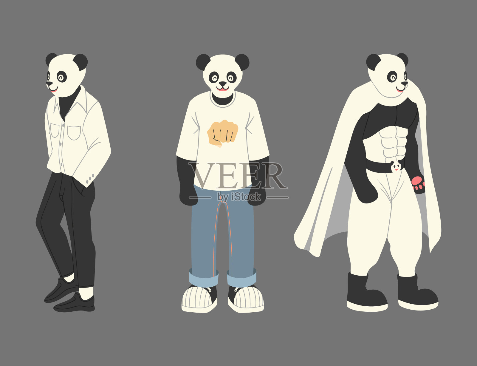 年轻的熊猫人插画图片素材