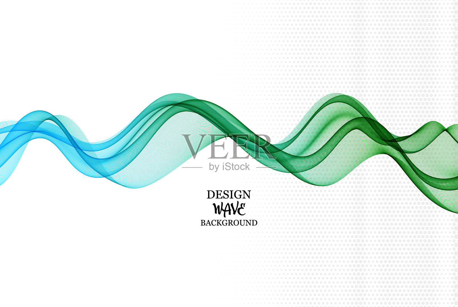 蓝绿色抽象波浪白底，透明平滑波浪设计插画图片素材