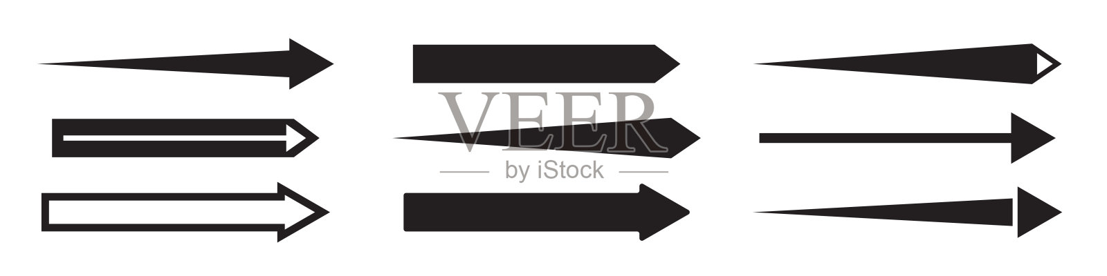 不同的长黑色直箭头指向右边的集合。矢量设计元素孤立的白色背景插画图片素材