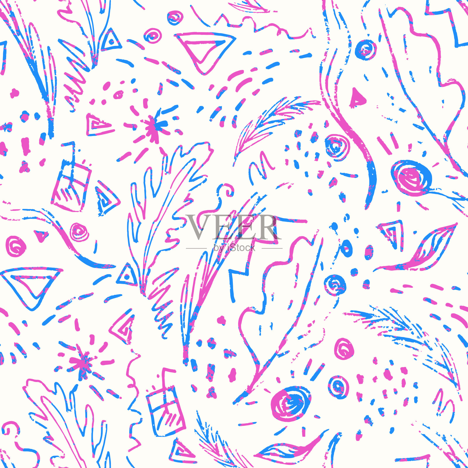 夏天的涂鸦。矢量无缝模式。插画图片素材