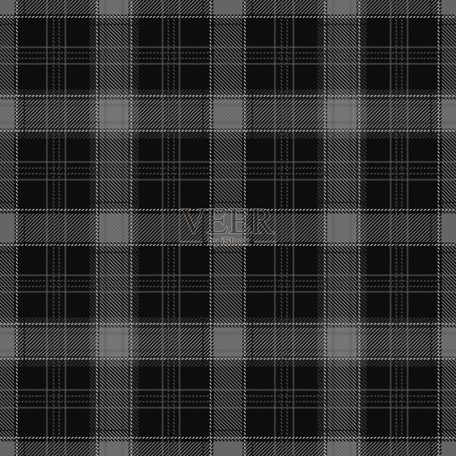 格子呢无缝图案，灰色和黑色插画图片素材