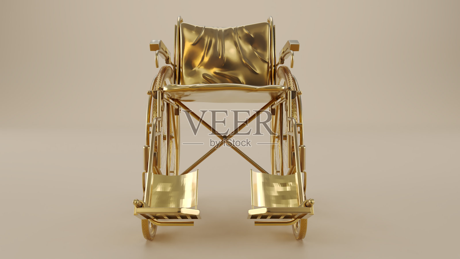 金色轮椅孤立在米色背景下照片摄影图片