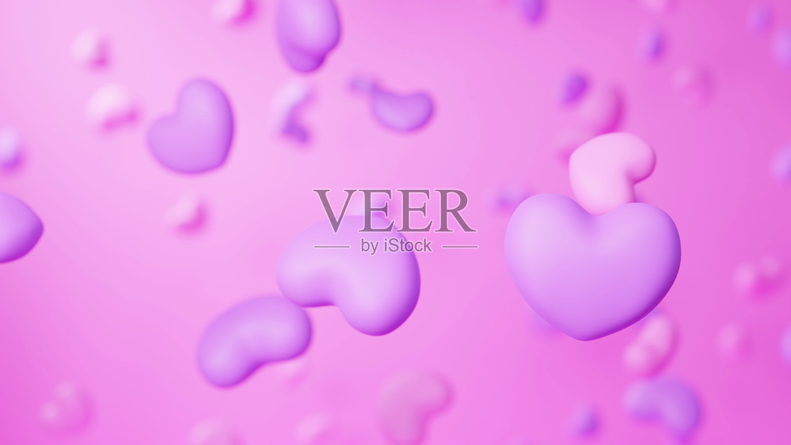 3 d演示。多个粉红色和紫色的心在粉红色的背景。(水平)照片摄影图片