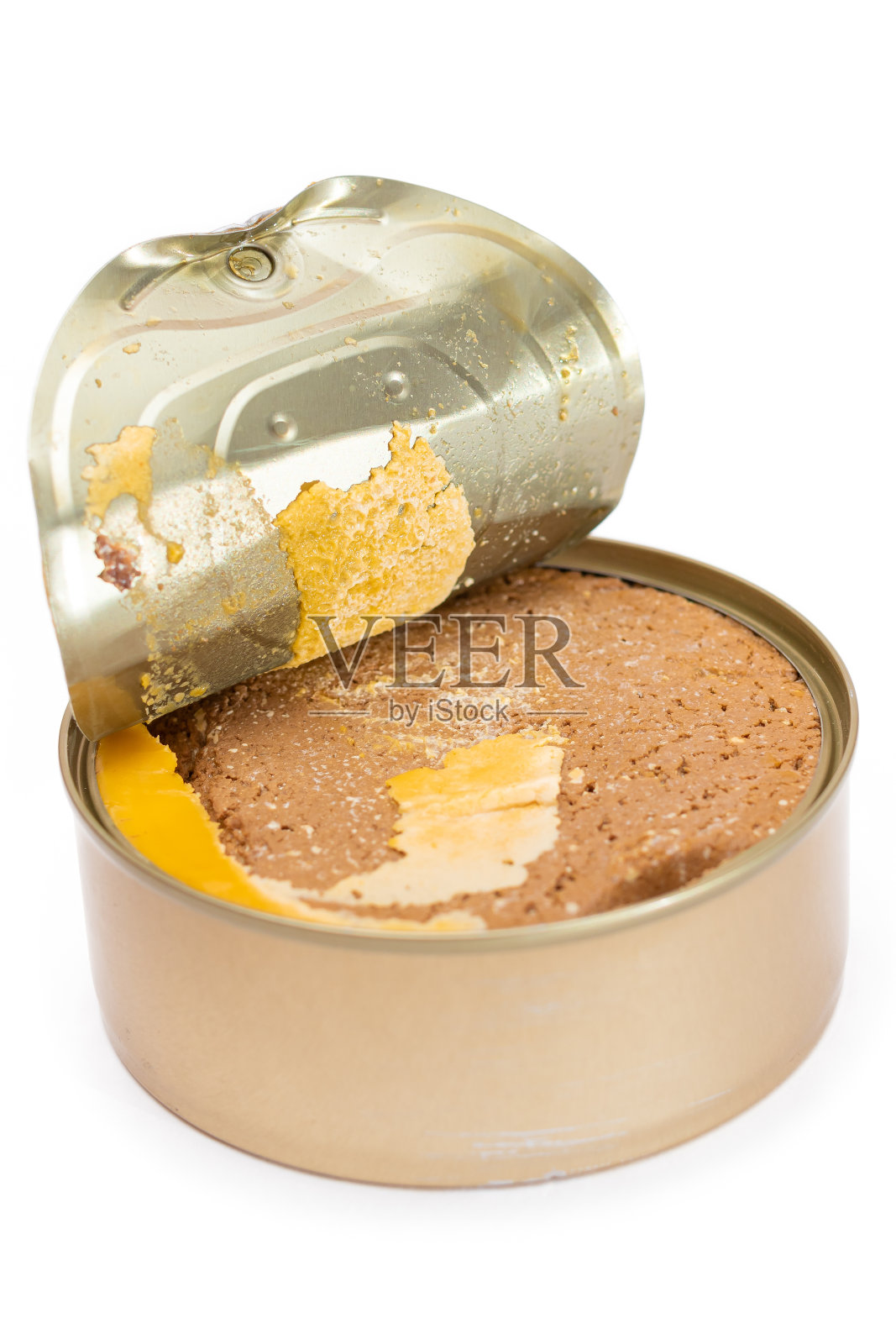 开罐白底分离鸡肝酱照片摄影图片