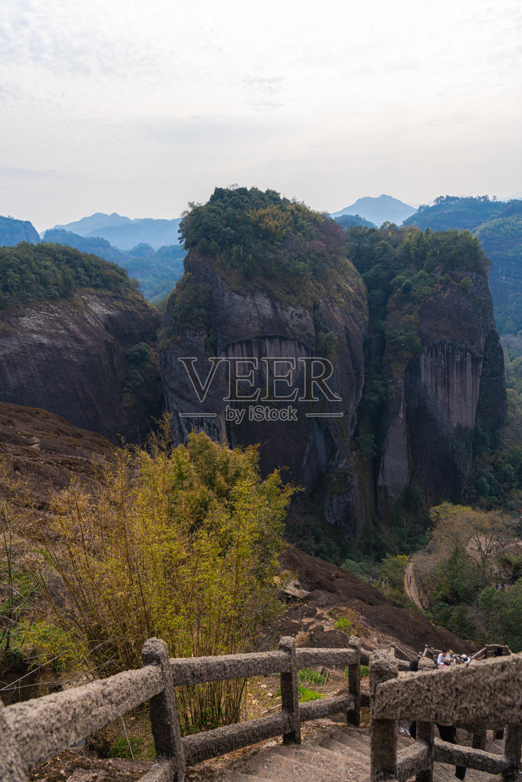 从天峰俯瞰群山和周围的森林照片摄影图片