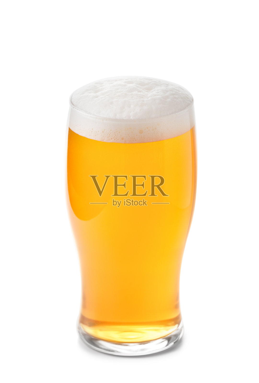 一杯淡啤酒，白色背景上有泡沫照片摄影图片