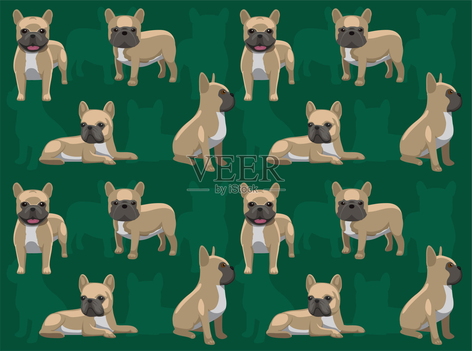 狗法国斗牛犬小鹿面具大衣卡通可爱无缝壁纸背景插画图片素材