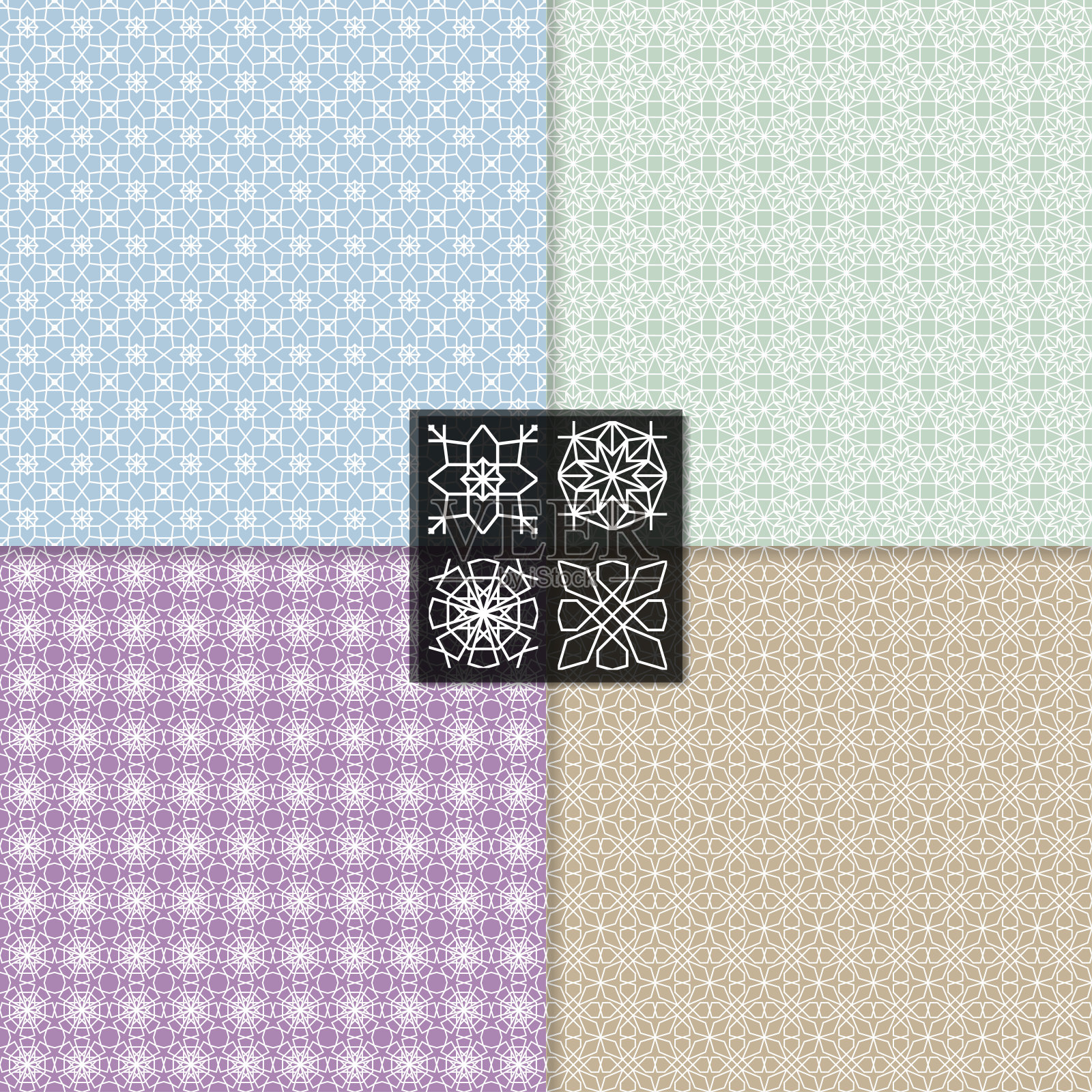 四个无缝线条图案，背景插画图片素材