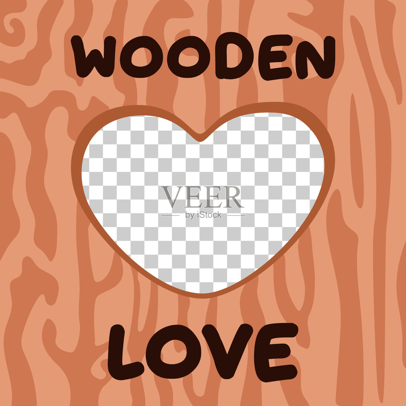 明信片模板雕刻镂空的心与铭文木制的爱情矢量图像插画图片素材