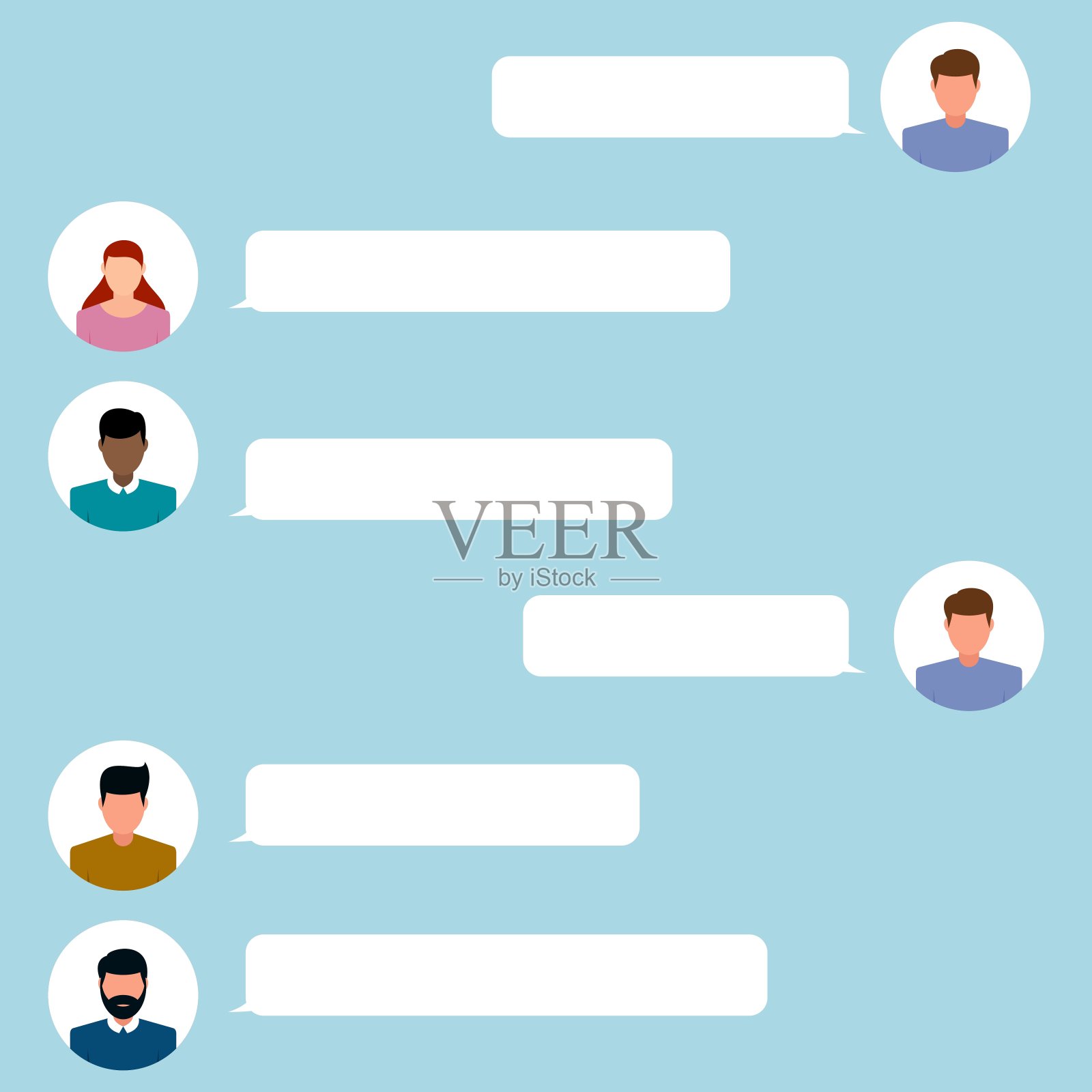 和一群人在线聊天。用简单的在线聊天方法进行远距离通信。保持社会距离的概念。矢量插图在平面风格插画图片素材