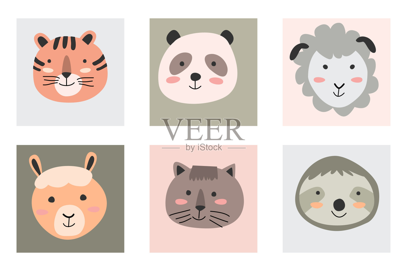 斯堪的纳维亚风格的简单动物肖像插画图片素材