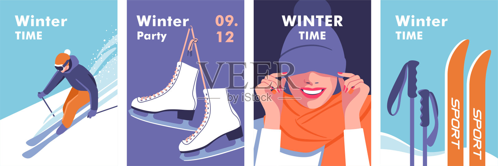 冬天的时间。度假、聚会和旅行的概念。矢量插图的移动和网络图形。插画图片素材