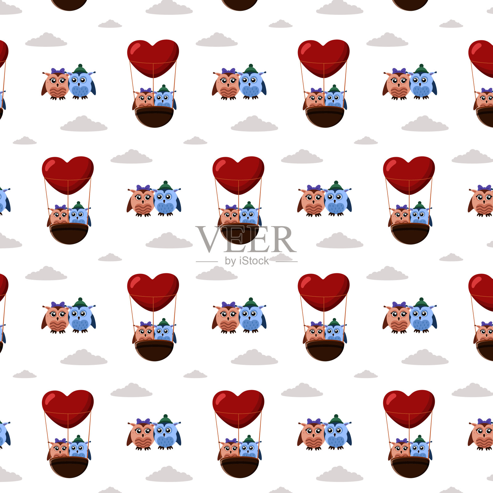 图案与相思病猫头鹰在气球上无缝矢量图像适合壁纸插画图片素材