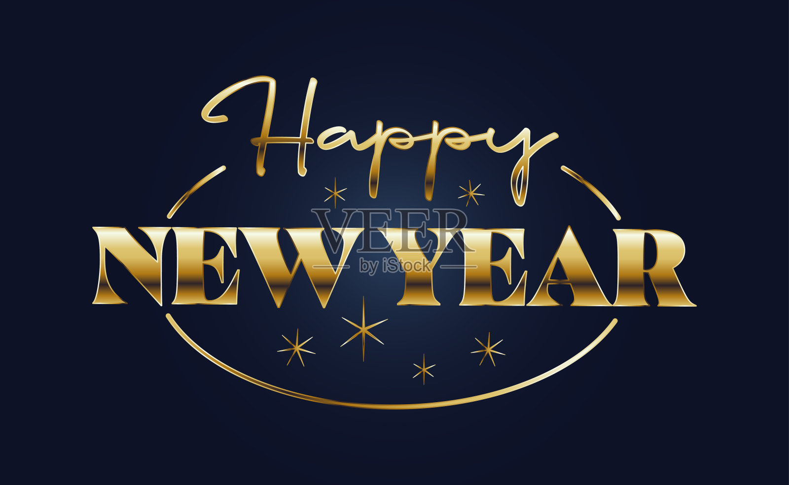 新年贺词，蓝色背景上优雅的金色标志。向量。插画图片素材