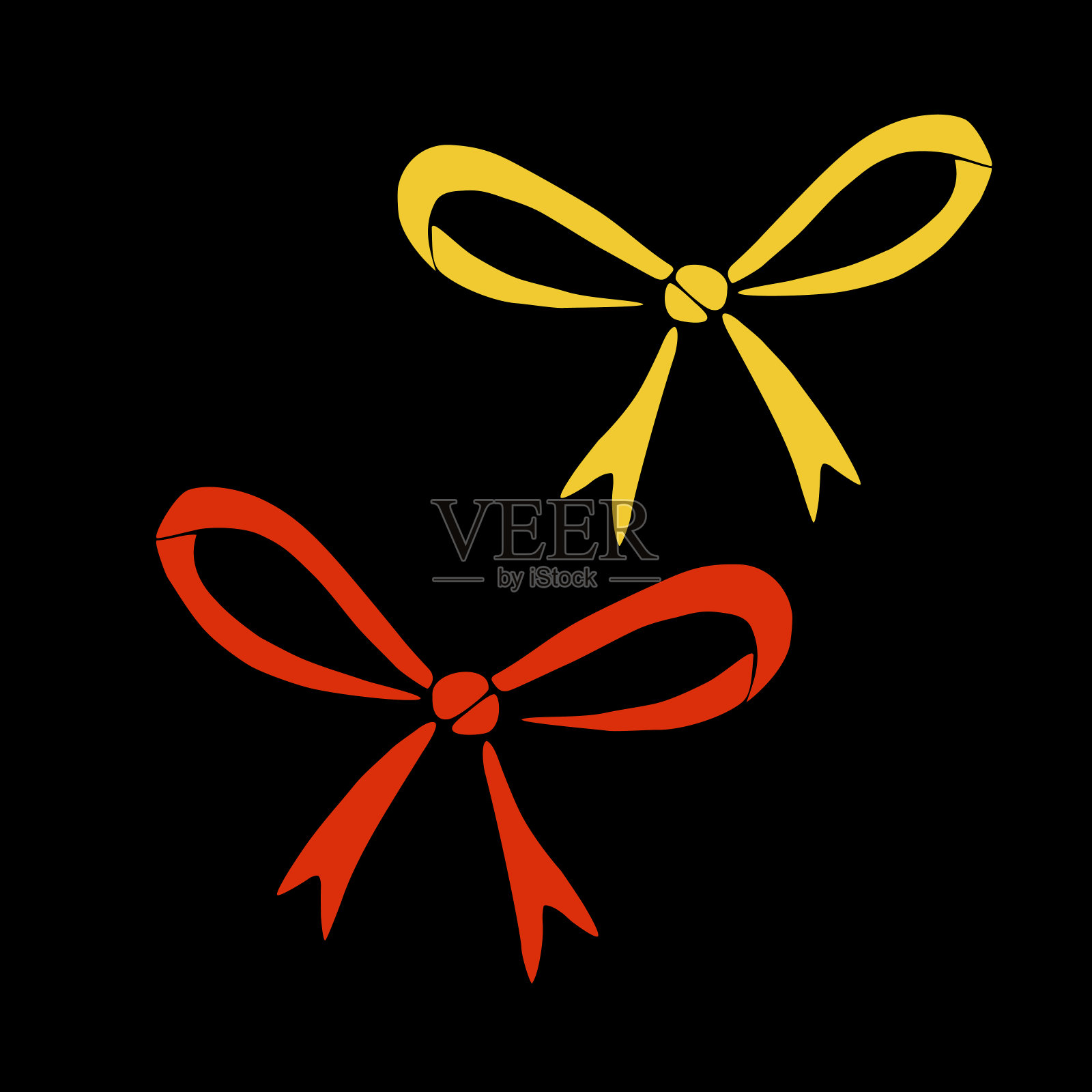 一组矢量颜色弓，缎带在平面风格。剪贴画，装饰，传统元素的节日设计孤立在黑色的背景插画图片素材