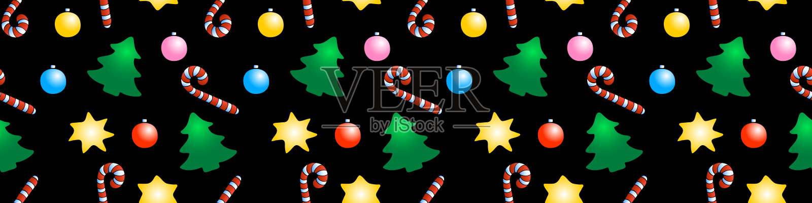矢量无缝图案的颜色节日符号:数字的圣诞树，糖果手杖，星星，圣诞球，装饰品。明亮的质地祝圣诞快乐，新年快乐插画图片素材