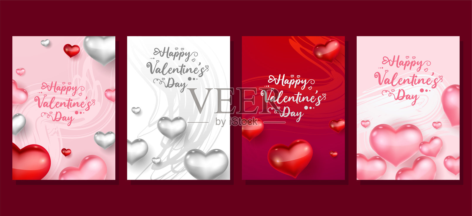 情人节快乐模板集。用于社交媒体帖子，传单，海报，横幅，封面设计插画图片素材