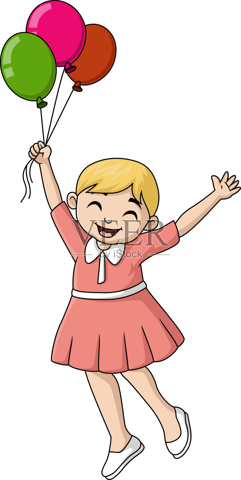 可爱的小女孩卡通气球飞行插画图片素材