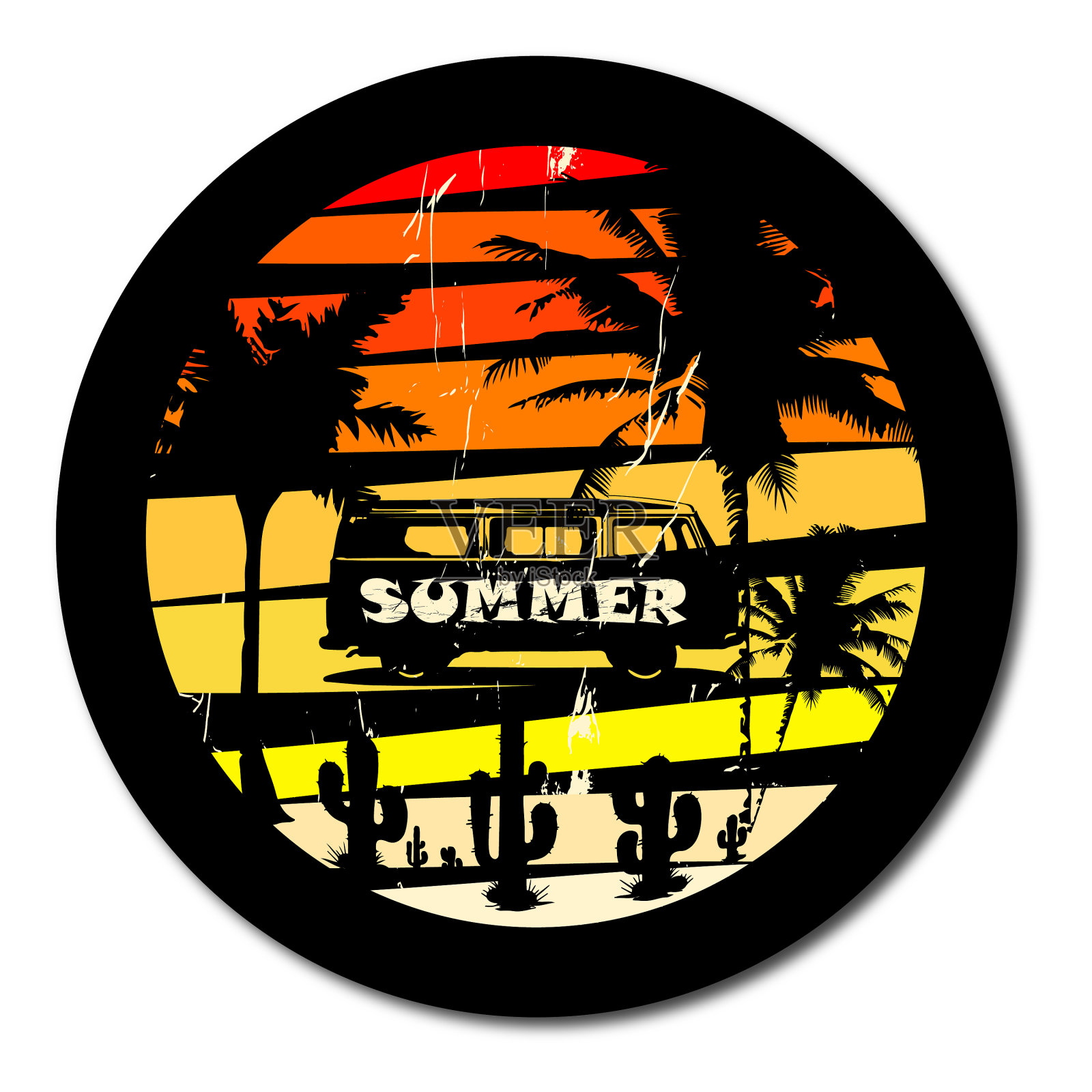 夕阳与棕榈树为主题的剪影插画图片素材