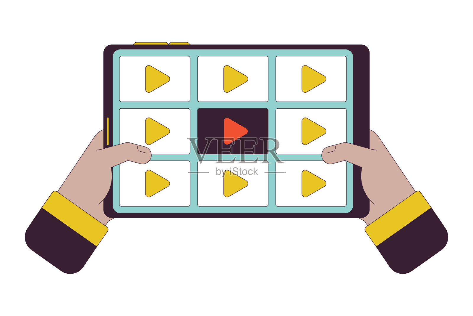 电视观看平板线性卡通人物手插画插画图片素材