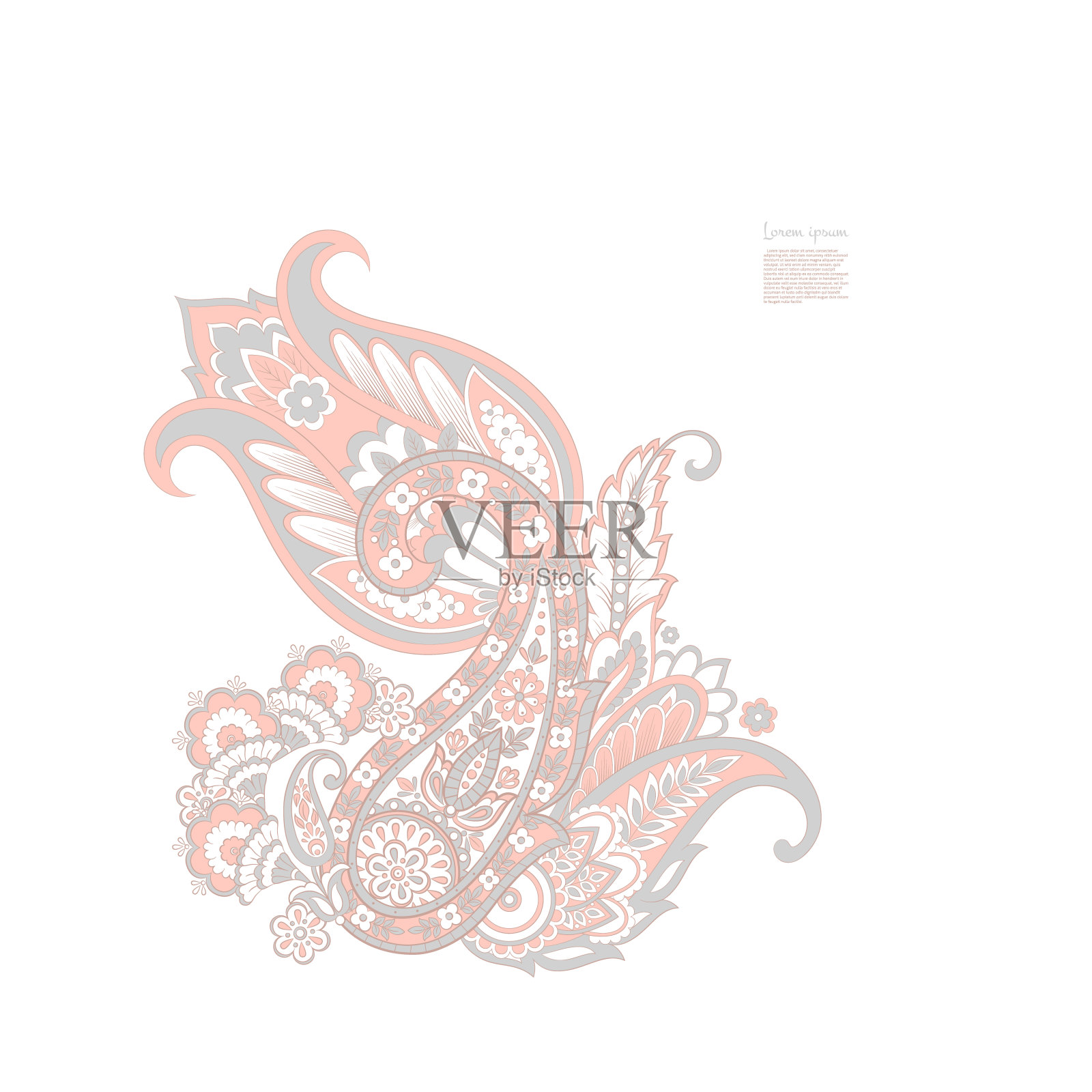 佩斯利孤立。带有佩斯利图案的卡片。花卉矢量图案。刺绣花卉矢量图案插画图片素材