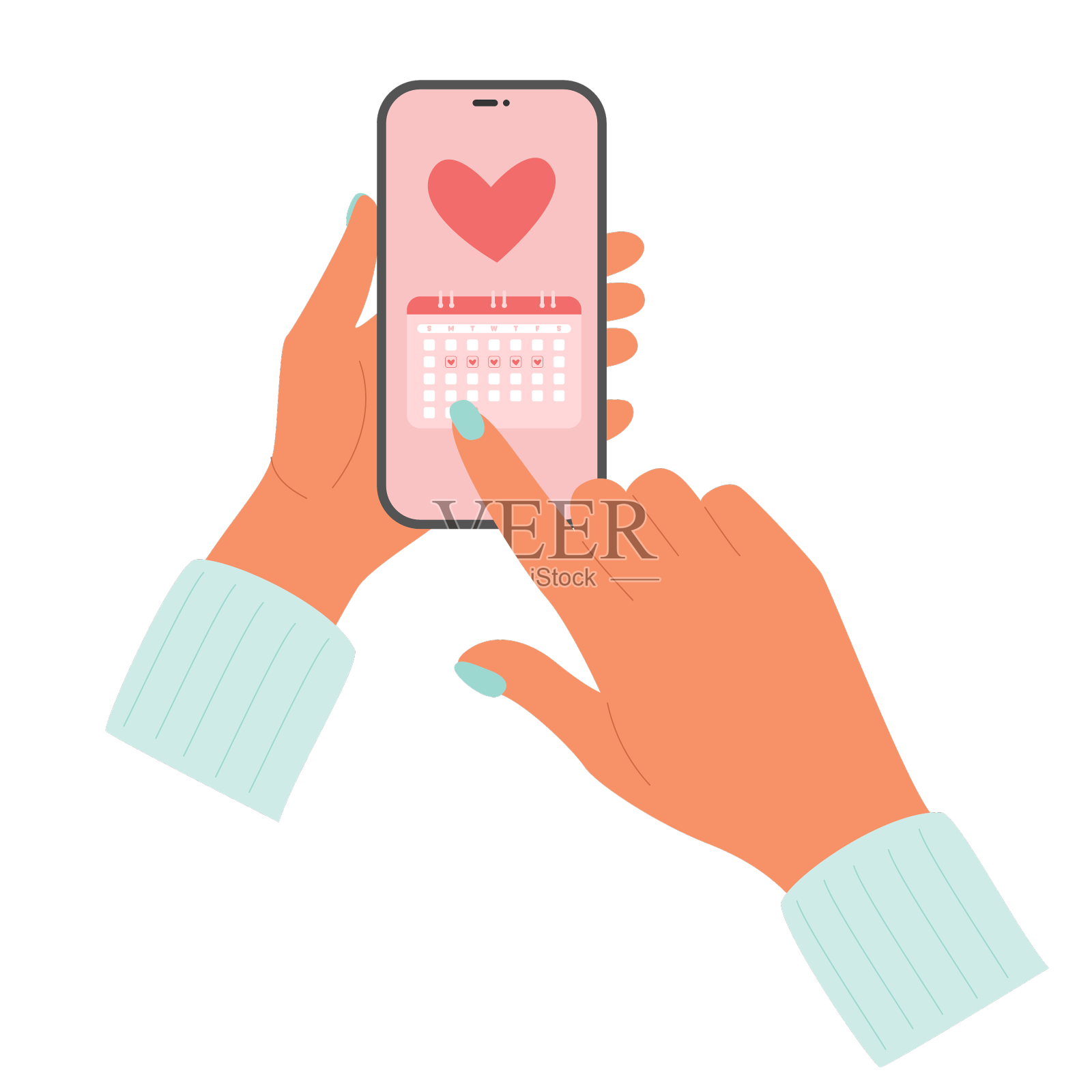 月经来潮的女孩手里拿着手机设计元素图片