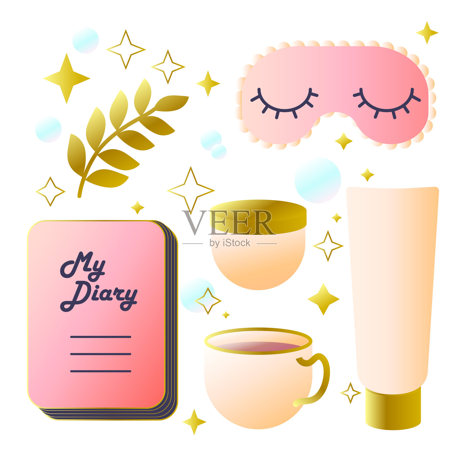 矢量集的自我保健图标，贴纸插画图片素材