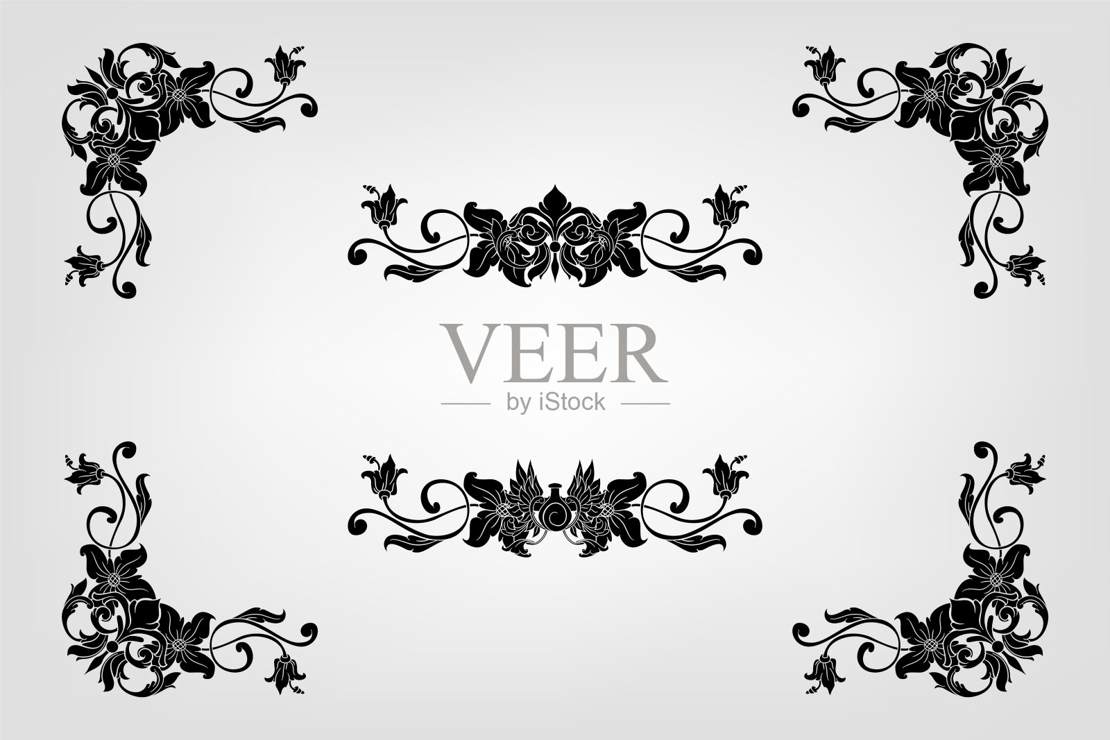 古典巴洛克花丝装饰装饰复古花边风格古董艺术复古插画图片素材