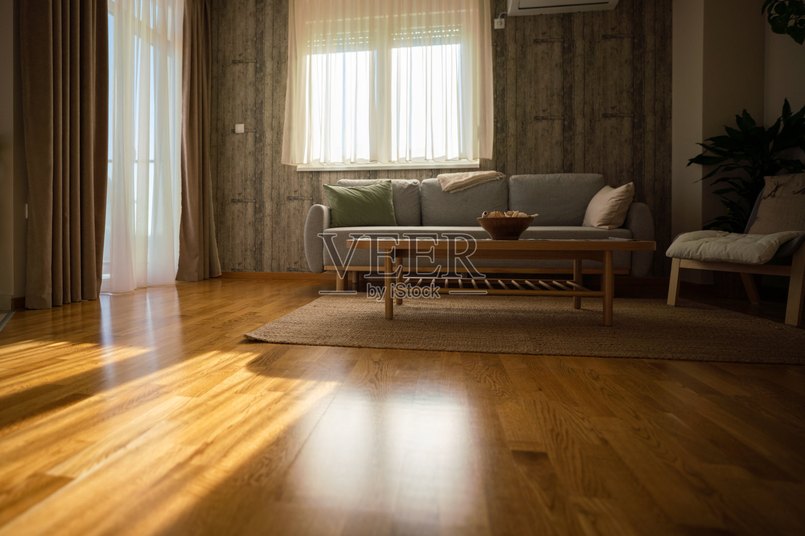 家庭内部，家具和客厅背景与沙发，椅子和茶几照片摄影图片