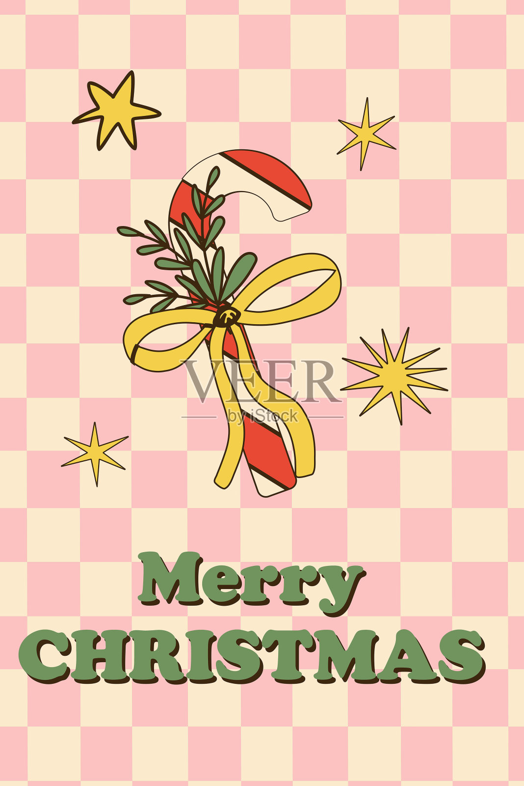 绝妙的圣诞海报，社交媒体横幅。贺卡。甜蜜的圣诞拐杖。70年代的卡通矢量插图插画图片素材