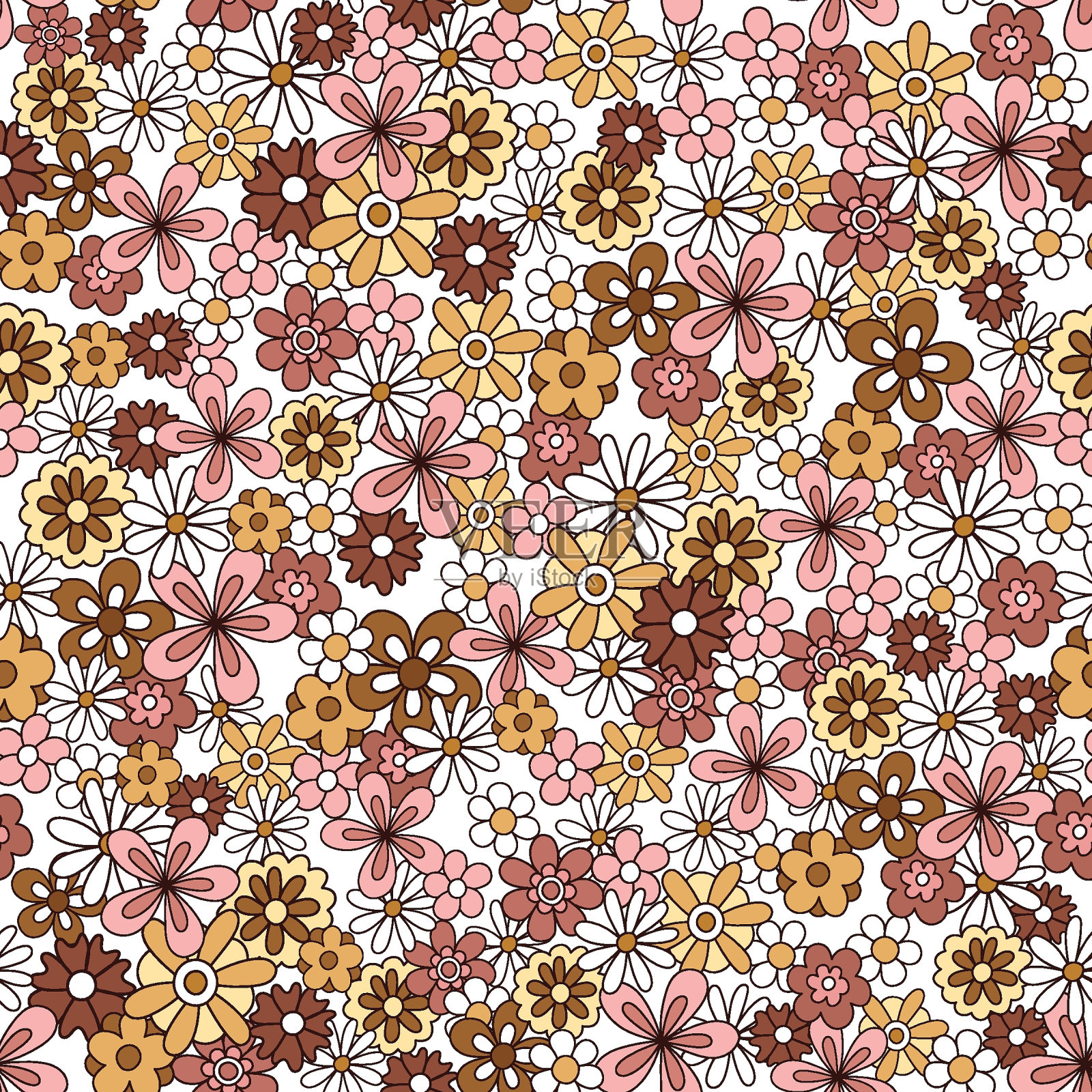 矢量复古花卉无缝图案涂鸦风格与可爱的花朵插画图片素材