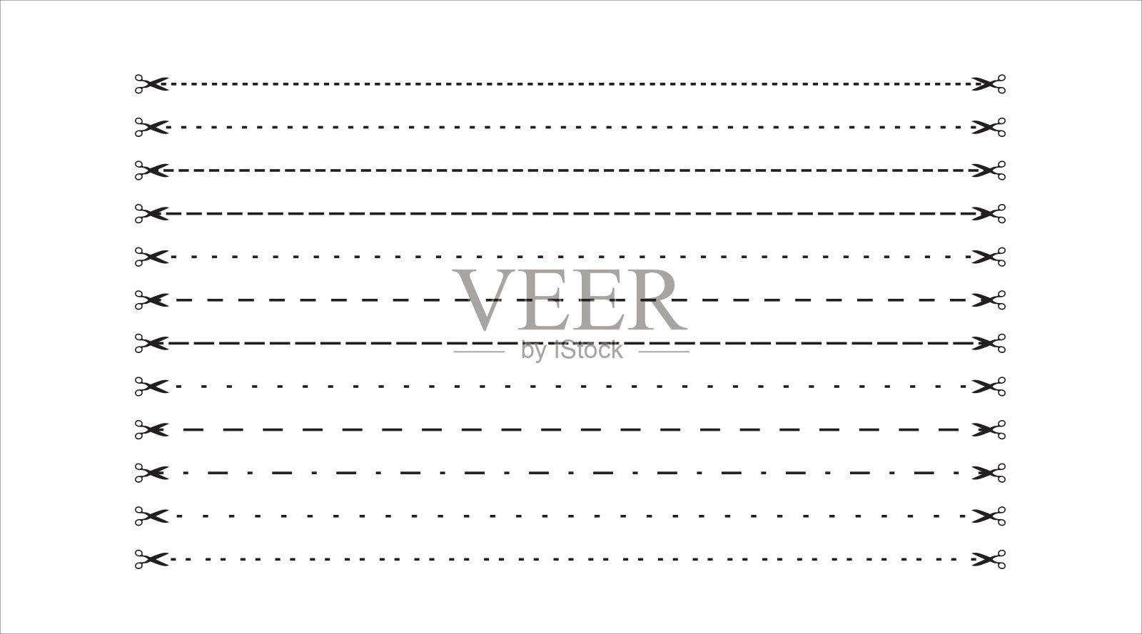 矢量集剪线与剪刀。插画图片素材