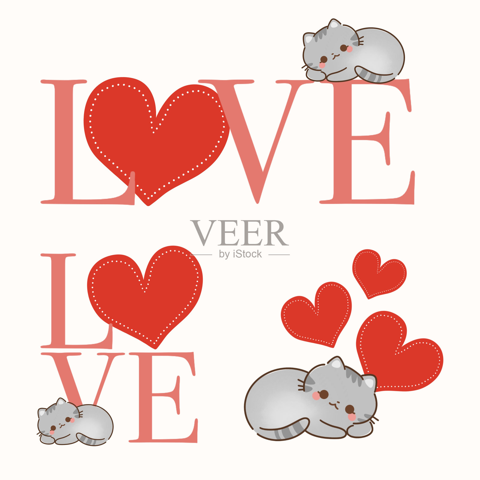 情人节礼物:爱猫字母插画图片素材
