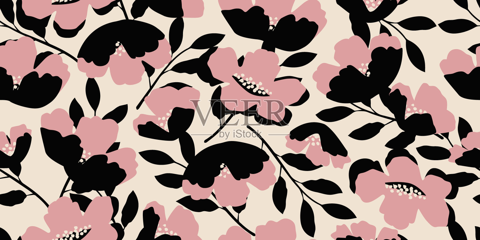 异国情调的手绘花，无缝图案与花卉织物，纺织品，服装，包装纸，封面，横幅，家居装饰，自然抽象的背景。矢量插图。插画图片素材