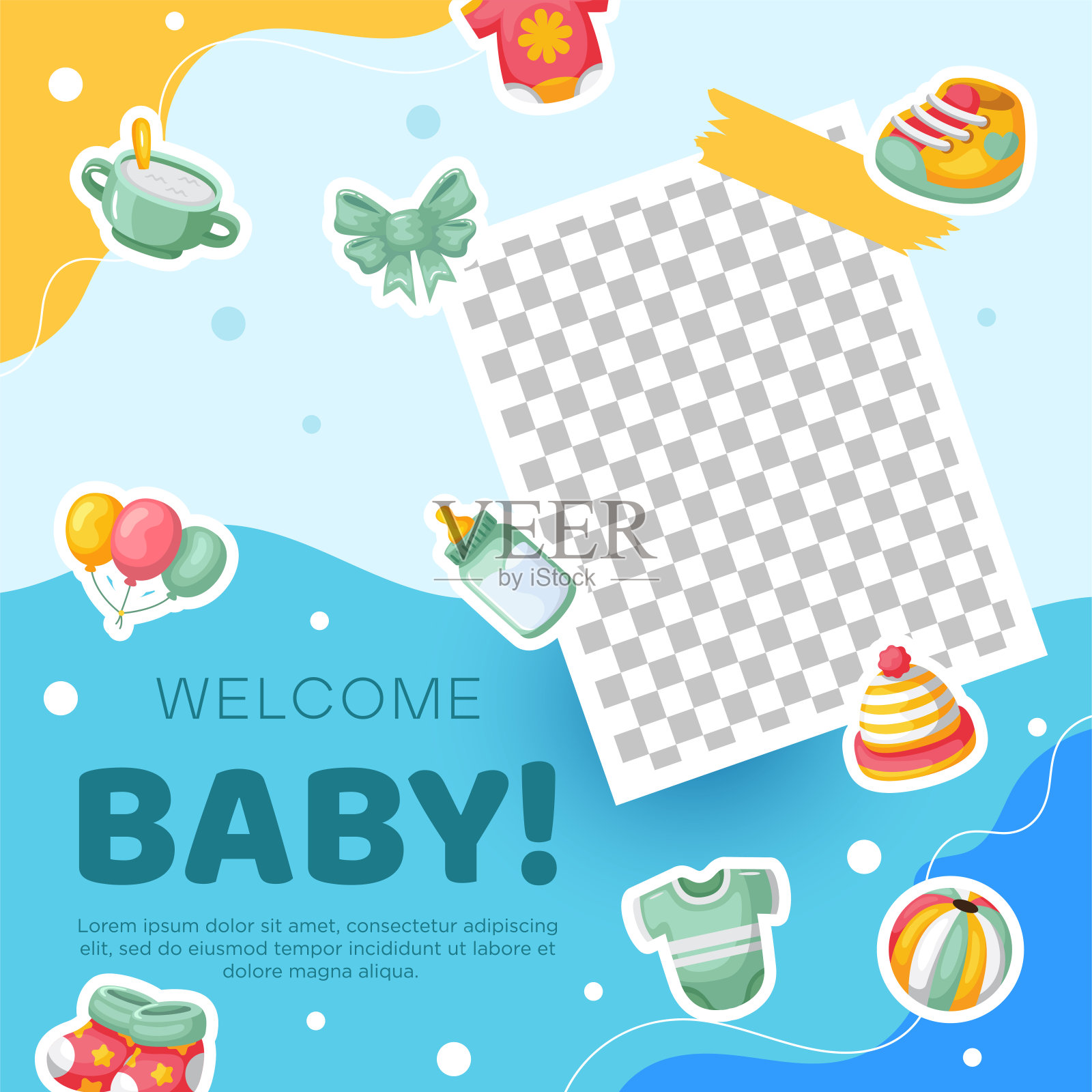 模板手绘婴儿公告背景与照片插画图片素材