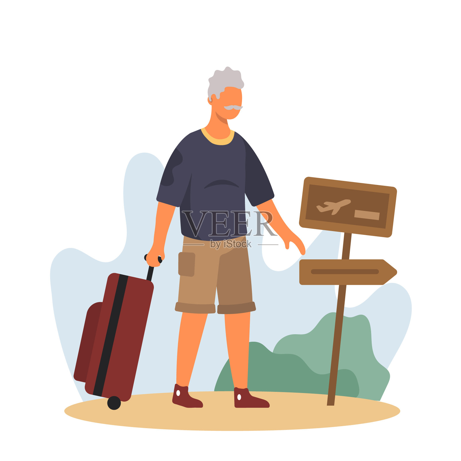 一名男子拎着行李袋前往机场。是时候去发现新的地方了插画图片素材