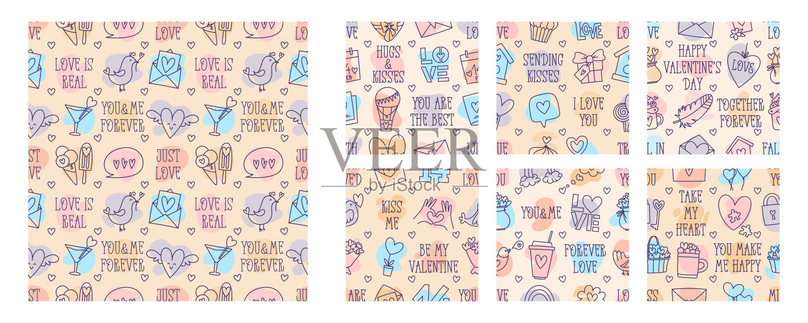 情人节涂鸦风格糖果色无缝图案插画图片素材