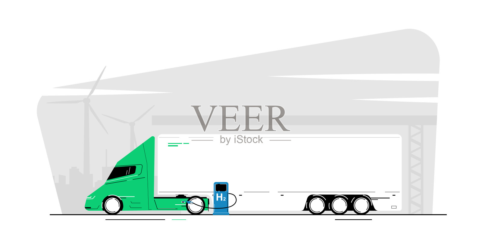 用氢燃料的大卡车。矢量插图。插画图片素材