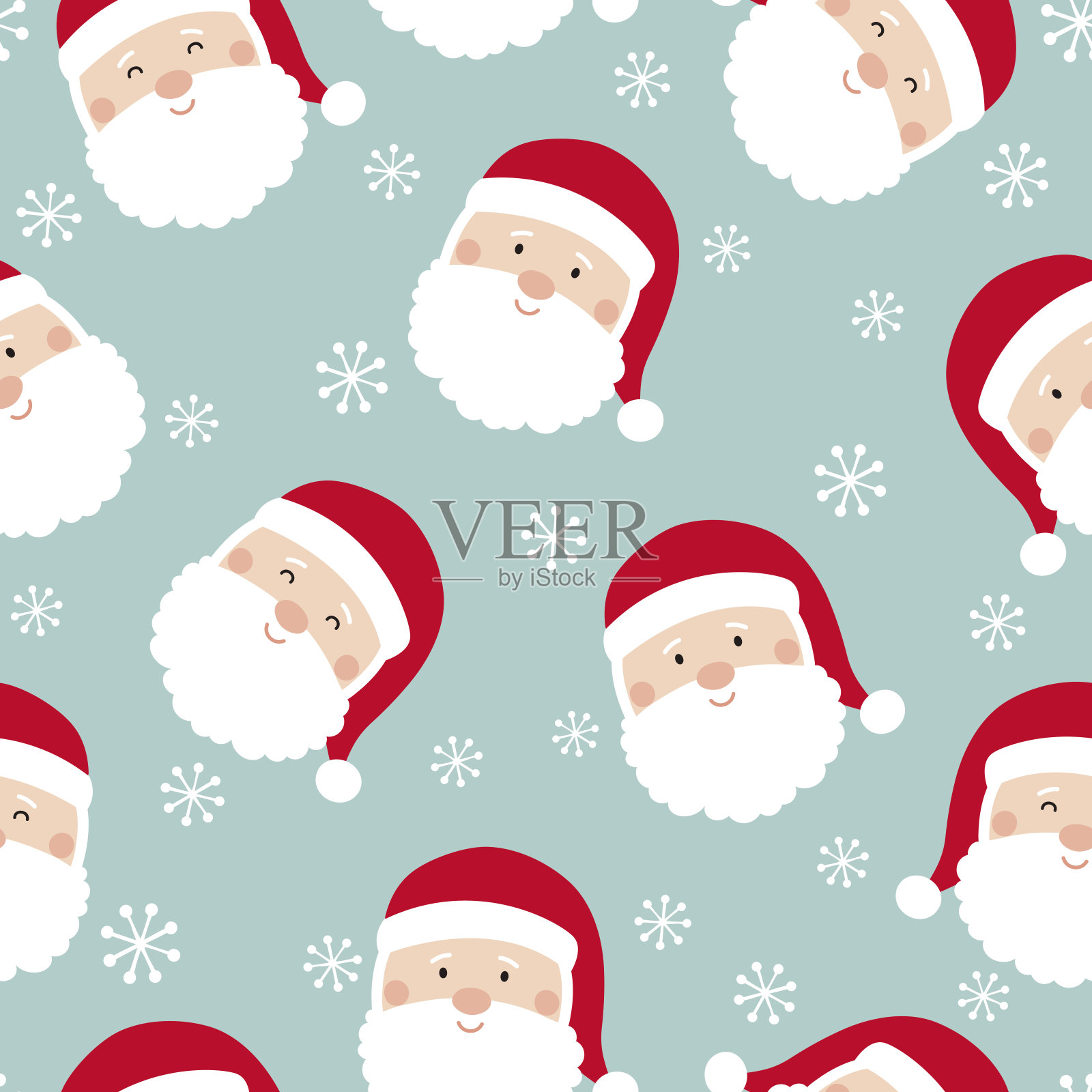 无缝圣诞图案。冬天的背景与可爱的圣诞老人和雪花。假日矢量插图。插画图片素材